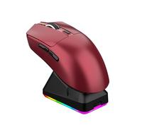 Denash Lightweight 3 Mode Gaming Mouse with Charging Dock, RGB Light, Wired 2.4G BT Connection, Fast Charging Magnetic Base, 7 Buttons, Sticker Decals (Red)