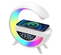 Denash Night Light Lamp with Bluetooth Speaker, G-Shaped Bedroom Bedside Mood Atmosphere Lamp, Multifuncional Portable Speaker with Alarm, Phone Wireless Charger for Home, Party, Travel