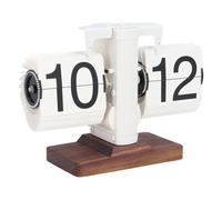 Denash Retro Flip Down Clock, Luxury Stainless Steel Mechanical Page Flip Clock with Large Numbers Easy to Read and Time Adjustment for Living Room, Study, Office (White Shelf White Page)