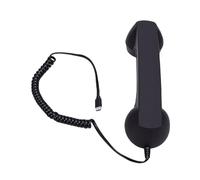 Denash Retro Phone Handset Vibrant Color Type C Wired Handheld Receiver with HiFi Speaker, Perfect for Long Distance Calls or Daily Chats (Black)