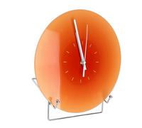 Denash Round Wall Clock with Modern Battery for Office Living Room, Silent Glass Clock with Transparent Brands, 12 -inch Robust for the Precise Chronometer (Orange)