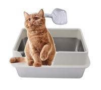 Denash Stainless Steel Cat Litter Box, 19.7 X 13.8 X 9.8in Litter Box with Splash Proof Lid and Scoop for All Cats, Easy to Clean, Non Sticky, Large Open Top and Side (Large White)