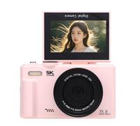 Denash WiFi Digital Camera, 5K 75MP Vlog Camera with 3" Flip Screen, 18X Zoom & LED Light, 32GB Card Included for YouTube, Selfie (Pink)