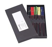 Denash Wood Phicsticks 5 Pairs for Cooking Sushi in Family Kitchen, Nanmu Material, Red -olwlackgreeen (Color Boxed)
