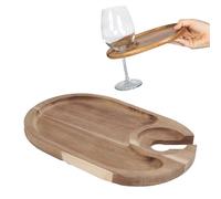 Denash Wooden Wine Appetizer Plate, Mini Charcuterie Board with Glass Holder and Raised Edges, Handheld Cocktail Tray for Party and Home