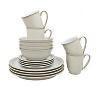 Denby - 016048750 Linen Cream White Dinner Set For 4 - 16 Piece Stoneware Tableware Plate & Bowl Set - Dishwasher Safe - Includes 4 x Dinner Plates, Small Plates, Cereal Bowls, Coffee Mugs