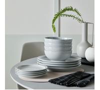 Denby - Dove Grey Dinner Set for 4-12 Piece Ceramic Tableware - Dishwasher & Microwave Safe Crockery - Hand Glazed Stoneware Plate & Bowl Set - Includes 4 x Dinner Plates, Small Plates, Cereal Bowls