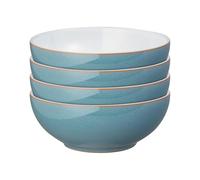 Denby - Azure Alt Coupe Set of 4 Cereal Bowls - Dishwasher & Microwave Safe Ceramic Crockery - Powder Blue Glaze Bowls for Soup, Rice - Chip & Crack Resistant Stoneware for Everyday - L17xW17xH6.5cm