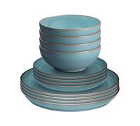 Denby - Azure Blue Coupe 12 Piece Dinner Set - Dishwasher & Microwave Safe Ceramic Crockery - Glaze Effect - Stoneware Tableware - Chip, Crack Resistant - Dinner Plates, Lunch Plates & Cereal Bowls