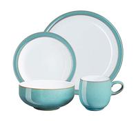 Denby - Azure Blue Dinner Set For 4 - 16 Piece Ceramic Tableware Set Blue, White - Dishwasher Microwave Safe Crockery Set - 4 x Dinner Plate, 4 x Small Plate, 4 x Cereal Bowl, 4 x Coffee Mug