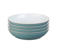 Denby - Azure Blue Pasta Bowls Set of 4 - Dishwasher Microwave Safe Crockery Large 1050ml Capacity, 22cm - Sea Blue, White Ceramic Stoneware Tableware - Chip & Crack Resistant