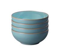 Denby - Azure Coupe Set of 4 Cereal Bowls - Dishwasher & Microwave Safe Ceramic Crockery - Powder Blue Glaze Bowls for Soup, Rice - Chip & Crack Resistant Stoneware for Everyday - L17xW17xH6.5cm