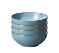 Denby - Azure Haze Blue Cereal Bowls Set of 4 - 820ml Stoneware Ceramic Bowls For Porridge, Soup - Dishwasher Safe, Microwave, Freezer Safe - Blue,