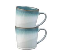 Denby - Azure Haze Blue Coffee Mug Set of 2-400ml Large Stoneware Ceramic Tea Mug Set for Home & Office - Dishwasher Safe, Microwave Safe - Blue, White Reactive Gradient Glaze - Chip Resistant