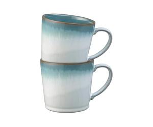 Denby - Azure Haze Blue Coffee Mug Set of 2-400ml Large Stoneware Ceramic Tea Mug Set for Home & Office - Dishwasher Safe, Microwave Safe - Blue, White Reactive Gradient Glaze - Chip Resistant