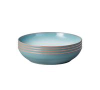 Denby - Azure Haze Blue Pasta Bowls Set of 4 - 1050ml Large Stoneware Ceramic Bowls For Pasta Dishes - Dishwasher Safe, Microwave, Freezer Safe -
