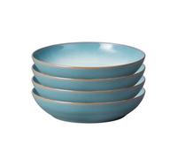 Denby - Azure Haze Blue Pasta Bowls Set of 4-1050ml Large Stoneware Ceramic Classic Bowls for All Pasta Dishes - Dishwasher Safe - Blue, White Reactive Gradient Glaze - Chip Resistant
