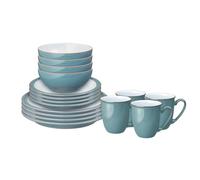 Denby - Azure Rimmed 16 Piece Dinner Set - Dishwasher & Microwave Safe Ceramic Crockery - Glazed Stoneware Tableware - Chip, Crack Resistant - 4 x Dinner Plates, Small Plates, Cereal Bowls & Mugs