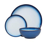 Denby - Blue Haze Dinner Set for 4-12 Piece Ceramic Coupe Tableware - Blue Glaze Plate and Bowl Set - Dishwasher Microwave Safe Crockery - Includes 4 x Dinner Plates, Small Plates, Cereal Bowls