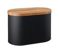 Denby - Bread Bin with Acacia Wood Lid in Black - Kitchen, Pantry Organizer & Essential - Easy to Open Lid - Contemporary Matte Finish - Stylish, Durable Design
