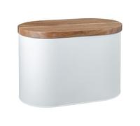 Denby - Bread Bin with Acacia Wood Lid in White - Kitchen, Pantry Organizer & Essential - Easy to Open Lid - Contemporary Matte Finish - Stylish, Durable Design