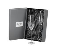 Denby - Celeste Crystal Champagne Flutes Set of 2-230ml Lead-Free, Hand Cut Design, Elegant & Premium Prosecco, Champagne Glasses - Dishwasher Safe & Durable Glassware - with Gift Box