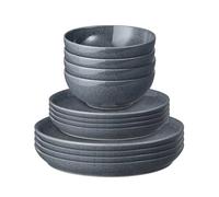 Denby - Dark Grey Speckle 12 Piece Tableware Set - Dishwasher & Microwave Safe, Oven Proof Plate & Bowl Set - Includes 4 x Small Plates, Dinner Plates and Cereal Bowls - Chip Resistant & Durable