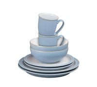 Denby - Elements 8 Piece Dinner Set For 2 - Blue Glaze, Dishwasher, Microwave Safe, Oven Proof Plate & Bowl Set - 4 x Lunch Plates, Dinner Plates, Cereal Bowls & Coffee Mugs - Chip Resistant Tableware