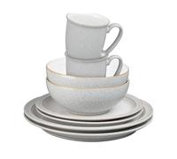 Denby - Elements 8 Piece Dinner Set For 2 - Light Grey, Dishwasher, Microwave Safe, Oven Proof Plate & Bowl Set - 4 x Lunch Plates, Dinner Plates, Cereal Bowls & Coffee Mugs - Chip Resistant Tableware