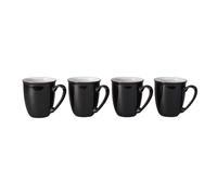 Denby - Elements Black Coffee Mug Set of 4 - 330ml Stoneware Ceramic Tea Mug Set For Home & Office - Dishwasher Safe, Microwave Safe - Black, White - Chip Resistant