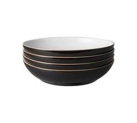Denby - Elements Black Pasta Bowls Set of 4 - Dishwasher Microwave Safe Crockery 1050ml 22cm - Black, White Ceramic Stoneware Tableware - Chip & Crack