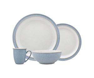 Denby - Elements Blue Dinner Set for 1-4 Piece Ceramic Tableware - Dishwasher Microwave Safe Crockery Set Single Place Setting - 1 x Dinner Plate, Small Plate, Cereal Bowl and Coffee Mug