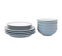Denby - Elements Blue Dinner Set for 4-12 Piece Ceramic Stoneware Tableware Plate & Bowl Set - Dishwasher Microwave Safe Crockery - 4 x Dinner Plates, Medium Plates, Cereal Bowls