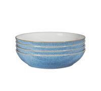 Denby - Elements Blue Pasta Bowls Set of 4 - Dishwasher Microwave Safe Crockery 1050ml 22cm - Blue, White Ceramic Stoneware Tableware - Chip & Crack
