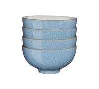 Denby - Elements Blue Rice Bowls Set of 4 - Dishwasher Microwave Safe Crockery 480ml 13cm - Blue, White Ceramic Stoneware Tableware - Chip & Crack Resistant Soup Bowls