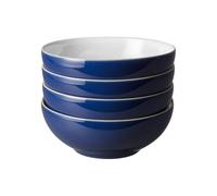 Denby - Elements Dark Blue Cereal Bowls Set of 4 - Dishwasher Microwave Safe Crockery 820ml 17cm - Navy Blue, White Ceramic Stoneware Tableware - Chip & Crack Resistant Soup Bowls