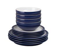 Denby - Elements Dark Blue Dinner Set For 4 - 12 Piece Ceramic Tableware Set - Dishwasher Microwave Safe Crockery Set - 4 x Dinner Plates, 4 x Medium Plates, 4 x Cereal Bowls