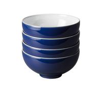 Denby - Elements Dark Blue Rice Bowls Set of 4 - Dishwasher Microwave Safe Crockery 480ml 13cm - Navy Blue, White Ceramic Stoneware Tableware - Chip & Crack Resistant Soup Bowls