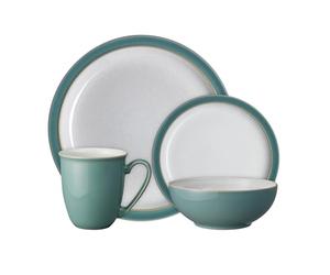 Denby - Elements Fern Green Dinner Set For 1 - 4 Piece Ceramic Tableware - Dishwasher Microwave Safe Crockery Single Place Setting - 1 x Dinner Plate, 1 x Small Plate, 1 x Cereal Bowl, 1 x Coffee Mug