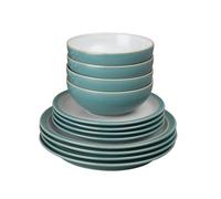 Denby - Elements Fern Green Dinner Set For 4 - 12 Piece Ceramic Tableware Set - Dishwasher Microwave Safe Crockery Set - 4 x Dinner Plates, 4 x Medium Plates, 4 x Cereal Bowls