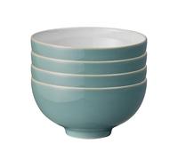 Denby - Elements Fern Green Rice Bowls Set of 4 - Dishwasher Microwave Safe Crockery 480ml 13cm - Green, White Ceramic Stoneware Tableware - Chip & Crack Resistant Soup Bowls