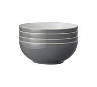 Denby - Elements Fossil Grey Cereal Bowls Set of 4 - Dishwasher Microwave Safe Crockery 820ml 17cm - Dark Grey, White Ceramic Stoneware Tableware - Chip & Crack Resistant Soup Bowls