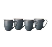 Denby - Elements Fossil Grey Coffee Mug Set of 4 - 330ml Stoneware Ceramic Tea Mug Set For Home & Office - Dishwasher Safe, Microwave Safe - Dark Grey, White - Chip Resistant