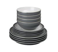 Denby - Elements Fossil Grey Dinner Set For 4 - 12 Piece Ceramic Tableware Set - Dishwasher Microwave Safe Crockery Set - 4 x Dinner Plates, 4 x Medium Plates, 4 x Cereal Bowls