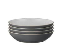 Denby - Elements Fossil Grey Pasta Bowls Set of 4 - Dishwasher Microwave Safe Crockery 1050ml 22cm - Dark Grey, White Ceramic Stoneware Tableware - Chip & Crack Resistant