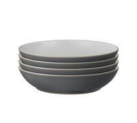 Denby - Elements Fossil Grey Pasta Bowls Set of 4 - Dishwasher Microwave Safe Crockery 1050ml 22cm - Dark Grey, White Ceramic Stoneware Tableware - C