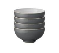 Denby - Elements Fossil Grey Rice Bowls Set of 4 - Dishwasher Microwave Safe Crockery 480ml 13cm - Dark Grey, White Ceramic Stoneware Tableware - Chip & Crack Resistant Soup Bowls