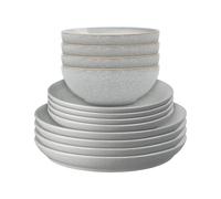 Denby - Elements Light Grey Coupe Dinner Set for 4-12 Piece Ceramic Tableware Set - Dishwasher Microwave Safe Crockery Set - 4 x Dinner Plates, Medium Plates, Cereal Bowls - Solid Colour