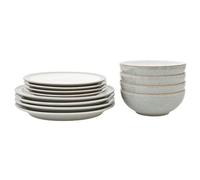 Denby - Elements Light Grey Dinner Set For 4 - 12 Piece Ceramic Stoneware Tableware Plate & Bowl Set - Dishwasher Microwave Safe Crockery - 4 x Dinner Plates, Medium Plates, Cereal Bowls
