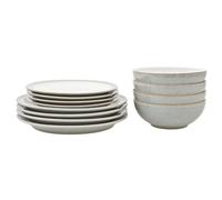 Denby - Elements Light Grey Dinner Set For 4 - 12 Piece Ceramic Tableware Set - Dishwasher Microwave Safe Crockery Set - 4 x Dinner Plates, 4 x Medium